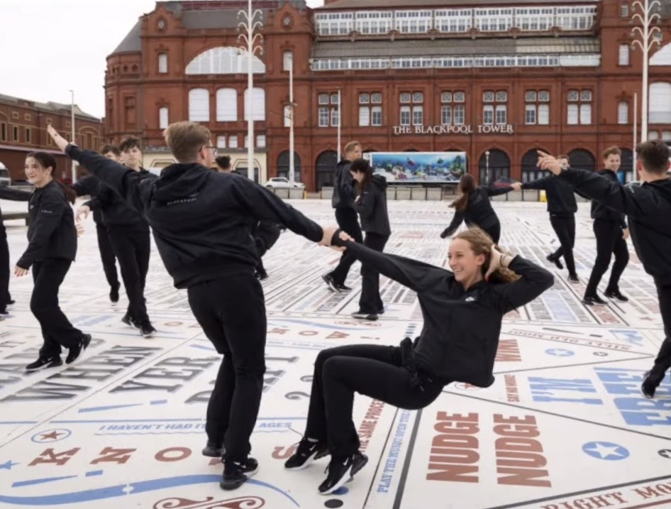 BDC dancing outside of Blackpool Tower.