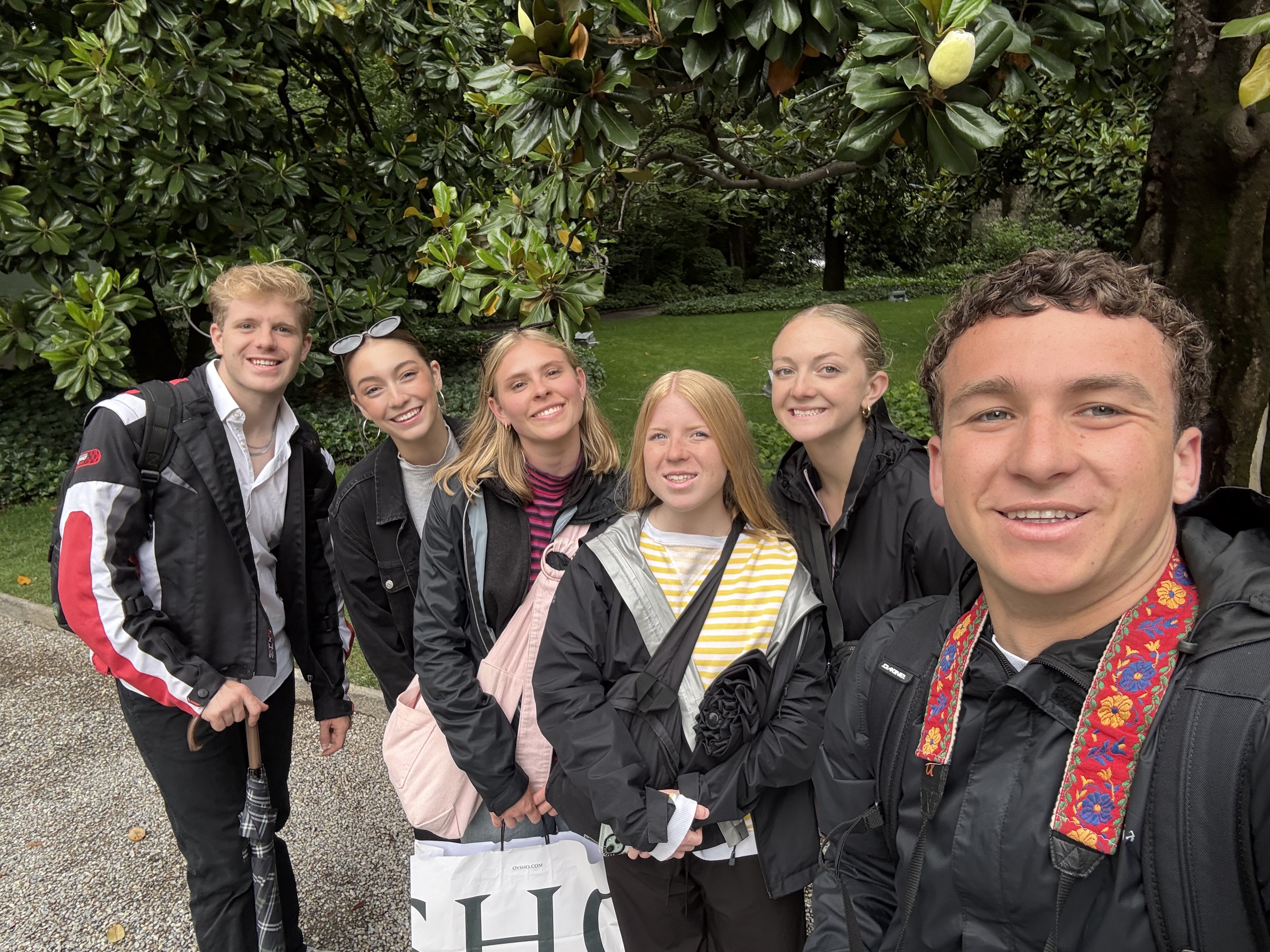 Student standing together outside on a study abroad in Europe